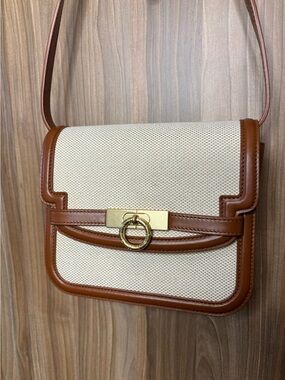 Parisa Wang Cream and Brown Leather-Trim Crossbody
